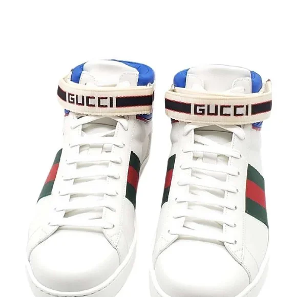 100% Authentic Gucci Ace Stripe High Top Sneaker Unisex - Picture 3 of 11